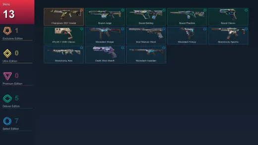 AP | Champions 2021 Vandal | Bound Judge | Bound Bulldog | Bound Phantom | 13 Skin | 18 Agent | 35 Buddy | Lv81