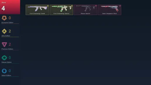 AP | Evori Dreamwings Vandal | Evori Dreamwings Spectre | Reaver Spectre | Gaia's Vengeance Ghost | 4 Skin | 10 Agent | 7 Buddy | Lv25