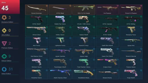 AP | Eternal Sovereign | K/TAC Blade | RGX 11z Pro Vandal | Oni Phantom | 45 Skin | 27 Agent | 124 Buddy | Lv336