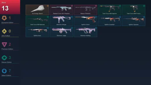 EU | Ion Energy Sword | Radiant Crisis 001 Phantom | Reaver Phantom | Task Force 809 Spectre | 13 Skin | 8 Agent | 10 Buddy | Lv24