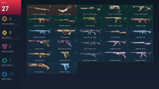 LA | ATLAS // CMD Baton | Prime//2.0 Karambit | ATLAS // CMD Outlaw | ATLAS // CMD Classic | 27 Skin | 29 Agent | 89 Buddy | Lv144