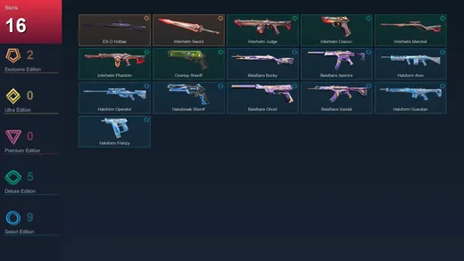 LA | EX.O Outlaw | Interhelm Sword | Interhelm Judge | Interhelm Classic | 16 Skin | 23 Agent | 32 Buddy | Lv88