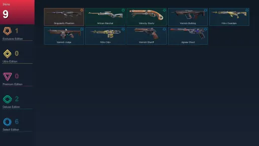 EU | Singularity Phantom | Artisan Marshal | Velocity Shorty | Varnish Bulldog | 9 Skin | 16 Agent | 30 Buddy | Lv67