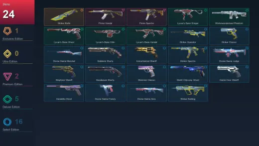 AP | Striker Knife | Prime Vandal | Prime Spectre | Lycan's Bane Stinger | 24 Skin | 24 Agent | 56 Buddy | Lv152