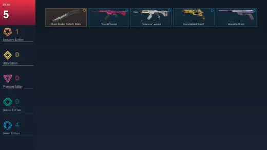 EU | Black.Market Butterfly Knife | Prism II Vandal | Endeavour Vandal | Immortalized Sheriff | 5 Skin | 12 Agent | 12 Buddy | Lv43