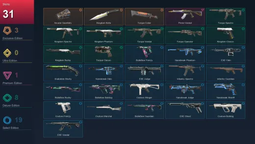 EU | Arcane Gauntlets | Kingdom Knife | Torque Coiler | Prime Vandal | 31 Skin | 15 Agent | 28 Buddy | Lv27