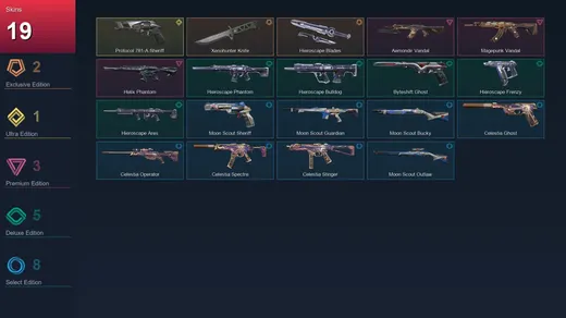 AP | Xenohunter Knife | Hieroscape Blades | Protocol 781-A Sheriff | Aemondir Vandal | 19 Skin | 27 Agent | 30 Buddy | Lv96 — Valorant account