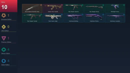 EU | Black.Market Butterfly Knife | Valiant Hero Vandal | Sky Reaper Spectre | Sky Reaper Bucky | 10 Skin | 14 Agent | 15 Buddy | Lv37