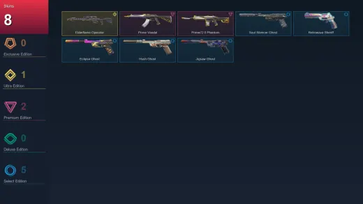 EU | Elderflame Operator | Prime Vandal | Prime//2.0 Phantom | Soul Silencer Ghost | 8 Skin | 28 Agent | 65 Buddy | Lv145