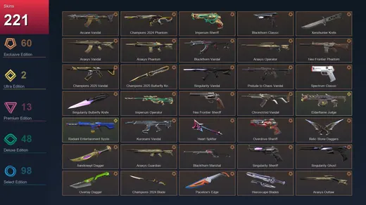 EU | Arcane Vandal | Champions 2024 Phantom | Imperium Sheriff | Blackthorn Classic | 221 Skin | 29 Agent | 183 Buddy | Diamond I | Lv317