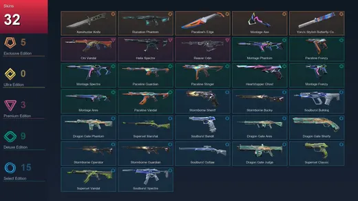 AP | Xenohunter Knife | Ruination Phantom | Paceline's Edge | Montage Axe | 32 Skin | 19 Agent | 27 Buddy | Lv73