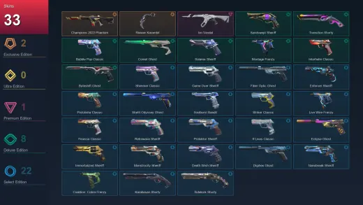 AP | Champions 2022 Phantom | Reaver Karambit | Ion Vandal | Sandswept Sheriff | 33 Skin | 29 Agent | 134 Buddy | Lv438