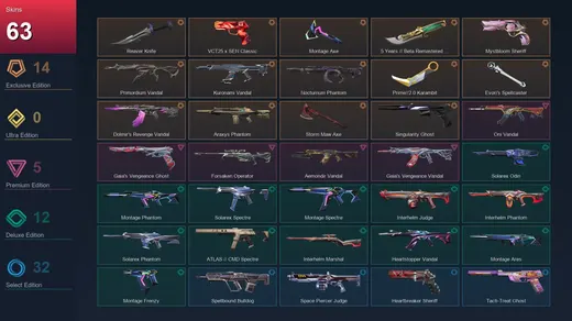 NA | Reaver Knife | VCT25 x SEN Classic | Montage Axe | 5 Years // Beta Remastered Knife | 63 Skin | 13 Agent | 43 Buddy | Lv55