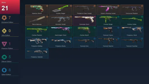 EU | Imperium Sheriff | Overlay Dagger | Prelude to Chaos Vandal | Dolmir's Revenge Vandal | 21 Skin | 25 Agent | 34 Buddy | Lv74