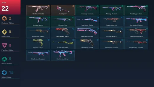 EU | Mystbloom Vandal | Heart Splitter | Heartstopper Vandal | Montage Phantom | 22 Skin | 14 Agent | 19 Buddy | Lv46 — Valorant account