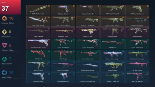 EU | RGX 11z Pro Firefly | Glitchpop Classic | Singularity Sheriff | RGX 11z Pro Vandal | 37 Skin | 27 Agent | 39 Buddy | Lv75