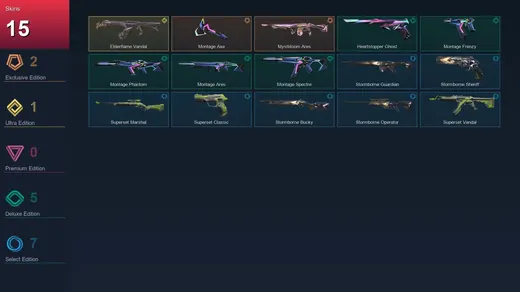 EU | Montage Axe | Mystbloom Ares | Elderflame Vandal | Heartstopper Ghost | 15 Skin | 15 Agent | 16 Buddy | Lv50