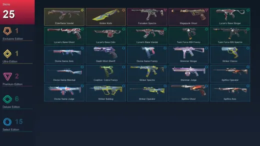 LA | Striker Knife | Elderflame Vandal | Forsaken Spectre | Magepunk Ghost | 25 Skin | 19 Agent | 30 Buddy | Lv62