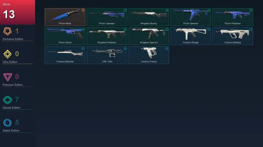 AP | Prism Knife | Prism Operator | Kingdom Bucky | Prism Spectre | 13 Skin | 8 Agent | 12 Buddy | Lv6