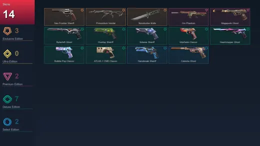 AP | Neo Frontier Sheriff | Primordium Vandal | Xenohunter Knife | Oni Phantom | 14 Skin | 28 Agent | 52 Buddy | Lv209 — Valorant account