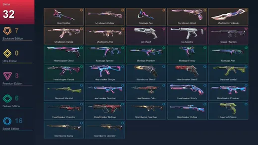 AP | Heart Splitter | Mystbloom Outlaw | Montage Axe | Mystbloom Ghost | 32 Skin | 13 Agent | 24 Buddy | Lv56 — Valorant account