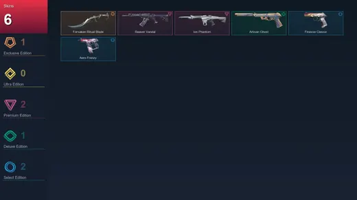 AP | Forsaken Ritual Blade | Reaver Vandal | Ion Phantom | Artisan Ghost | 6 Skin | 21 Agent | 35 Buddy | Lv81