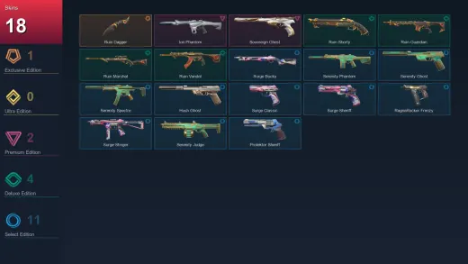 AP | Ruin Dagger | Ion Phantom | Sovereign Ghost | Ruin Shorty | 18 Skin | 23 Agent | 43 Buddy | Lv68