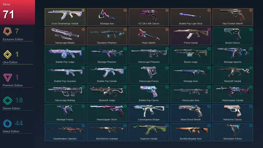 EU | Montage Axe | VCT26 x M8 Classic | Bubble Pop Light Stick | Neo Frontier Sheriff | 71 Skin | 29 Agent | 69 Buddy | Gold I | Lv135