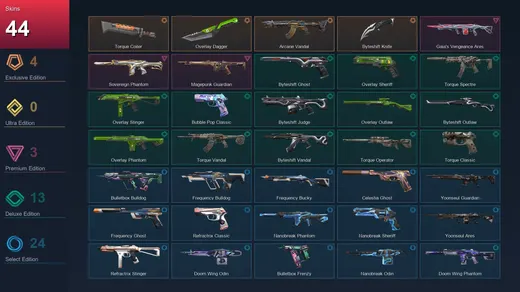 LA | Torque Coiler | Overlay Dagger | Arcane Vandal | Byteshift Knife | 44 Skin | 27 Agent | 58 Buddy | Lv114 — Valorant account