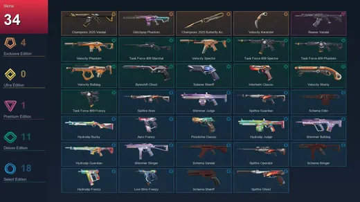 AP | Champions 2025 Vandal | Glitchpop Phantom | Champions 2025 Butterfly Knife | Velocity Karambit | 34 Skin | 25 Agent | 76 Buddy | Lv143 — Valorant account