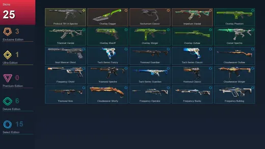 AP | Overlay Dagger | Nocturnum Classic | Imperium Vandal | Protocol 781-A Spectre | 25 Skin | 17 Agent | 40 Buddy | Lv79