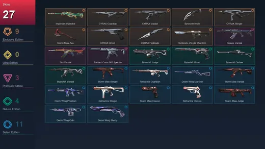 EU | Imperium Operator | CYRAX Guardian | CYRAX Vandal | Byteshift Knife | 27 Skin | 11 Agent | 13 Buddy | Lv31