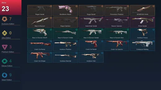 NA | Rogue Vandal | Mystbloom Sheriff | Rogue Bandit | Primordium Phantom | 23 Skin | 16 Agent | 34 Buddy | Lv44 — Valorant account