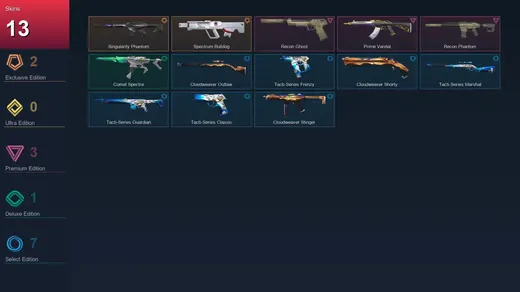 AP | Singularity Phantom | Spectrum Bulldog | Recon Ghost | Prime Vandal | 13 Skin | 9 Agent | 11 Buddy | Lv21