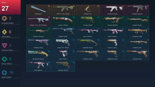 AP | Equilibrium | RGX 11z Pro Vandal | Genesis Arc | Neptune Vandal | 27 Skin | 27 Agent | 74 Buddy | Lv214 — Valorant account