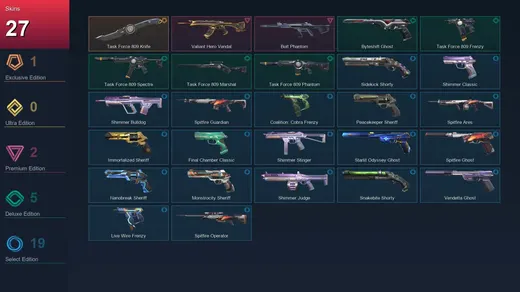 AP | Task Force 809 Knife | Valiant Hero Vandal | Bolt Phantom | Byteshift Ghost | 27 Skin | 27 Agent | 73 Buddy | Lv219