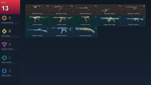 AP | Blackthorn Classic | Blackthorn Vandal | Blackthorn Marshal | Blackthorn Blades | 13 Skin | 8 Agent | 8 Buddy | Lv16