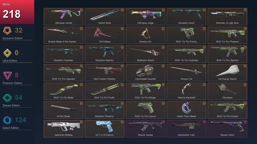 NA | Glitchpop Vandal | Venturi Knife | Glitchpop Judge | Ruination Ghost | 218 Skin | 24 Agent | 184 Buddy | Lv261