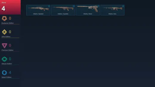 AP | Infantry Operator | Infantry Guardian | Infantry Ghost | Infantry Ares | 4 Skin | 9 Agent | 12 Buddy | Lv32