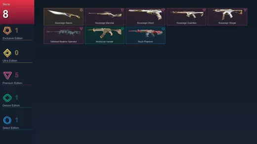 EU | Sovereign Sword | Sovereign Marshal | Sovereign Ghost | Sovereign Guardian | 8 Skin | 9 Agent | 10 Buddy | Lv22