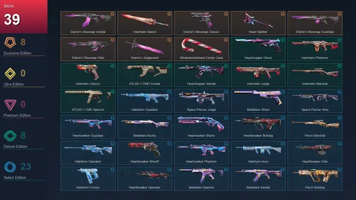 EU | Dolmir's Revenge Vandal | Interhelm Sword | Dolmir's Revenge Classic | Heart Splitter | 39 Skin | 17 Agent | 29 Buddy | Lv55