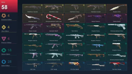 NA | Kingdom Knife | Hivemind Sword | Winterwunderland Candy Cane | Elderflame Dagger | 58 Skin | 16 Agent | 54 Buddy | Lv97 — Valorant account