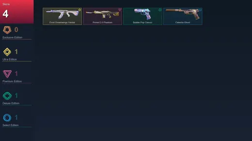 LA | Evori Dreamwings Vandal | Prime//2.0 Phantom | Bubble Pop Classic | Celestia Ghost | 4 Skin | 16 Agent | 19 Buddy | Lv46