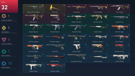 NA | Prime Axe | Protocol 781-A Phantom | Oni Phantom | Prime Guardian | 32 Skin | 13 Agent | 32 Buddy | Lv51