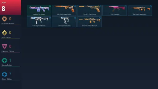 EU | Bubble Pop Judge | Bumble Brigade Ghost | Fortune's Hand Ghost | Prism II Vandal | 8 Skin | 10 Agent | 8 Buddy | Lv25