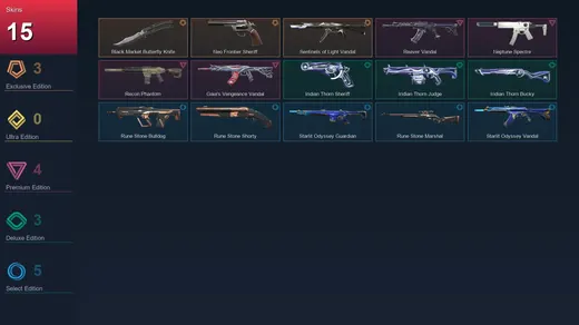 EU | Black.Market Butterfly Knife | Neo Frontier Sheriff | Sentinels of Light Vandal | Reaver Vandal | 15 Skin | 20 Agent | 20 Buddy | Lv52