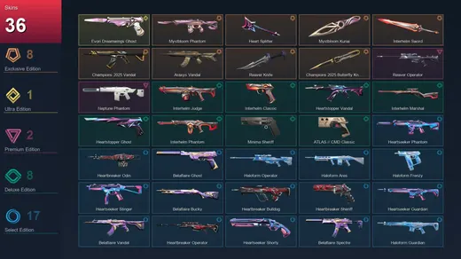 AP | Mystbloom Phantom | Heart Splitter | Mystbloom Kunai | Interhelm Sword | 36 Skin | 22 Agent | 36 Buddy | Lv72
