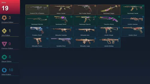 AP | Araxys Vandal | Neo Frontier Sheriff | Sandswept Dagger | Protocol 781-A Phantom | 19 Skin | 21 Agent | 35 Buddy | Lv83 — Valorant account