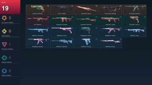 EU | Imperium Sheriff | EX.O Vandal | Interhelm Sword | Nocturnum Bulldog | 19 Skin | 11 Agent | 15 Buddy | Lv34 — Valorant account