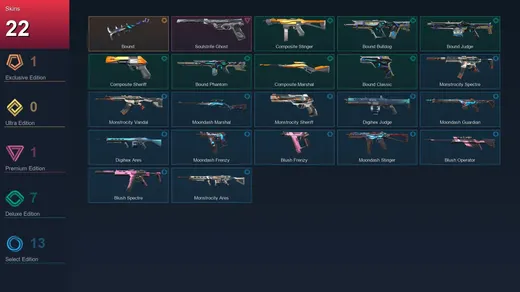 EU | Bound | Soulstrife Ghost | Composite Stinger | Bound Bulldog | 22 Skin | 17 Agent | 28 Buddy | Lv47 — Valorant account